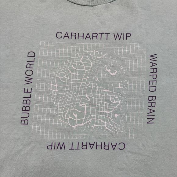 CARHARTT Work In Progress Blue Warped Brain Bubble World Grid T-shirt Sz XL Mens - Picture 3 of 11